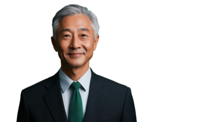 Smiling senior businessman portrait on transparent background