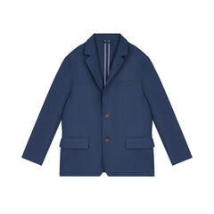 Navy or blue colored mens suit jacket isolated on white background.