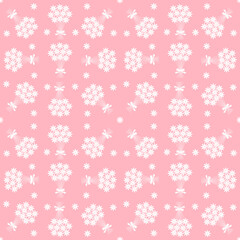 White flowers on Pink Background. Flower bouquet fabric seamless pattern. White flower bouquets design for textile, wallpaper, wrapping paper
