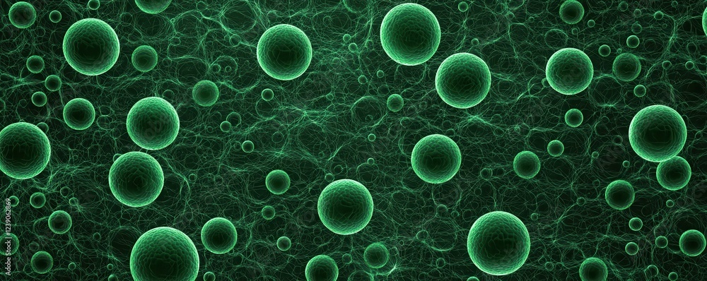 Leinwandbilder a close-up view of green cells on a dark background, illustrating microscopic life forms and biologi