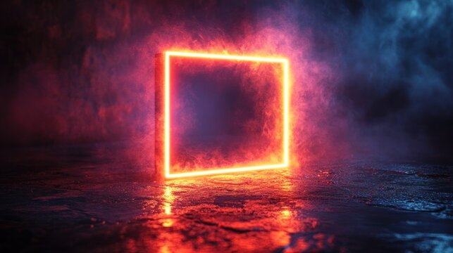 Futuristic Minimalist Neon Square Glow Abstract Art