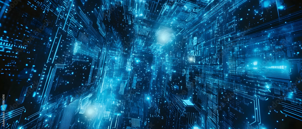 Aufkleber blue vector background with digital technology and circuit board elements for web design or graphic 