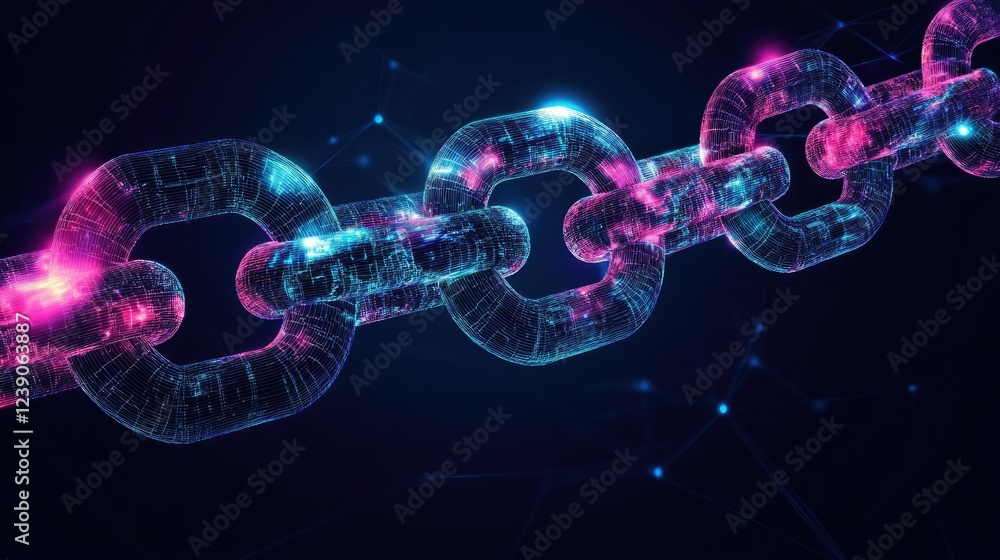 Poster digital blockchain network design with glowing connections, representing cryptocurrency technology i
