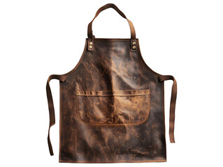 Brown leather apron with pocket, rustic style isolated on transparent background, PNG, cut out