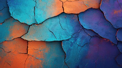 Obraz premium Abstract Cracked Paint Texture In Blue Orange And Purple Hues