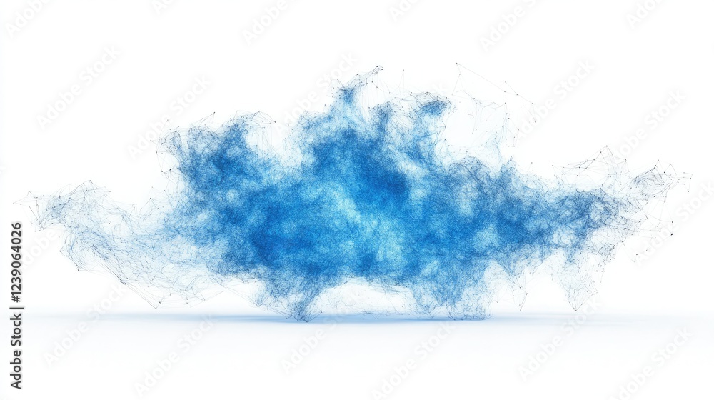 Poster digital cloud network with glowing blue wireframe graphics, isolated on a white backdrop, representi