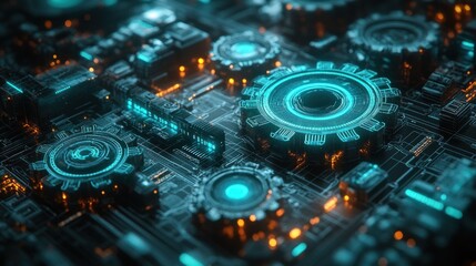 3D CAD Software Gear Design Cyberpunk Industrial Mechanical Model Engineering Factory LED Lights