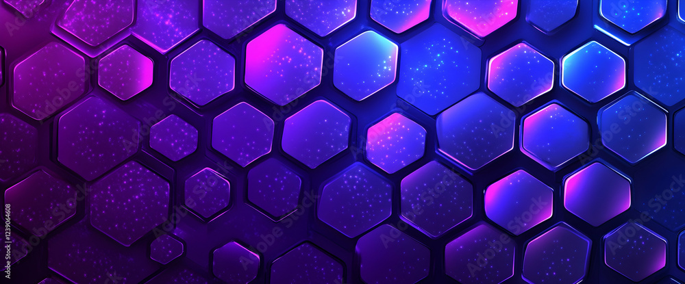 Aufkleber blue and purple background with a hexagon pattern and glowing connection dots