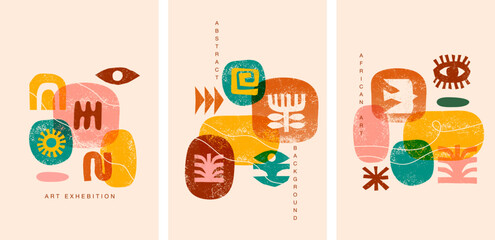 Abstract ethnic backgrounds. African boho art cards, posters, banners, covers design. Art elements, textured vertical design collections. Creative design