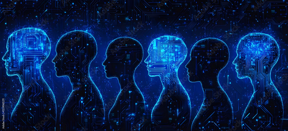 Poster artificial intelligence and digital technology background vector illustration with blue glowing bina