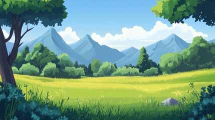 Obraz premium Serene Summer Meadow Landscape With Majestic Mountains
