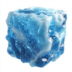 Fototapeta premium Cool blue ice cube with frost forming around it, representing extreme freshness, isolated on white background