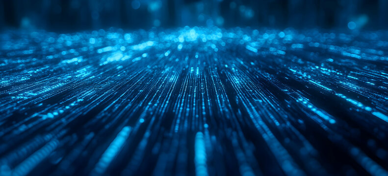 Artificial Intelligence and digital technology background vector illustration with blue glowing binary code