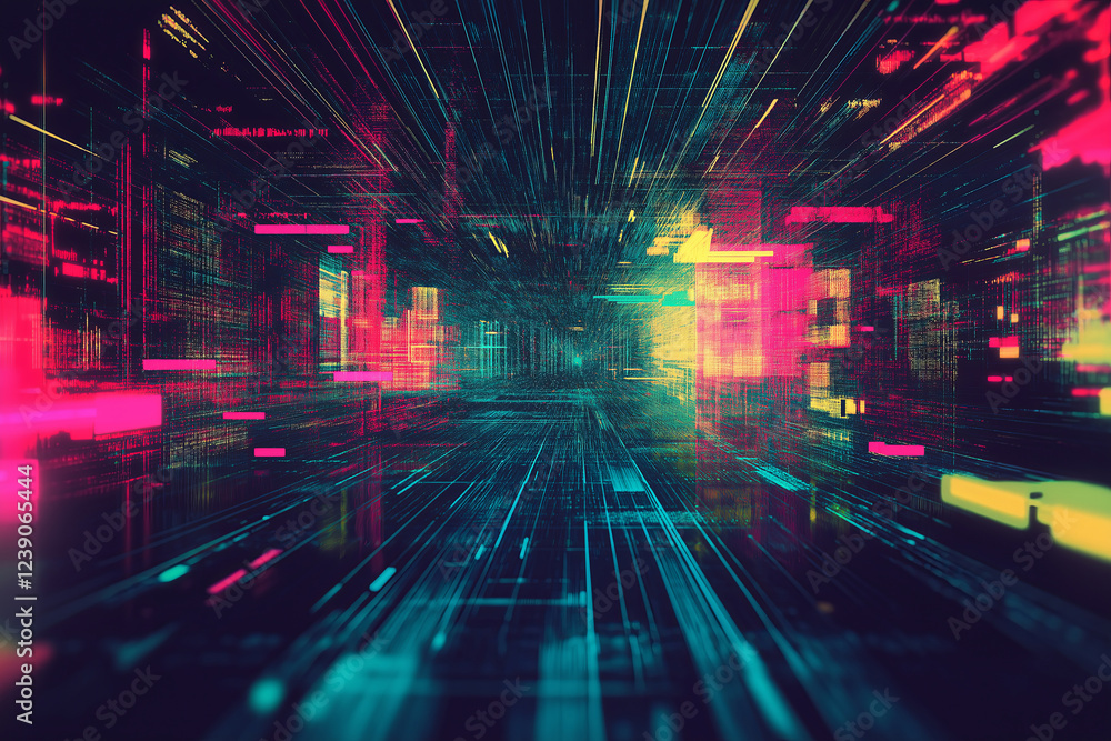 Aufkleber A colorful glitch effect where digital lines distort the visuals in a cyber-style