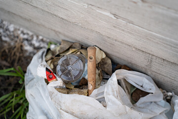 Trash lying in nature, environmental disaster.