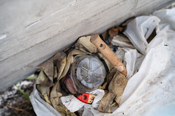 Trash lying in nature, environmental disaster.