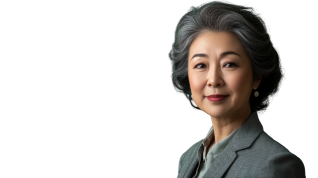 Confident senior asian businesswoman smiling on transparent background - Powered by Adobe