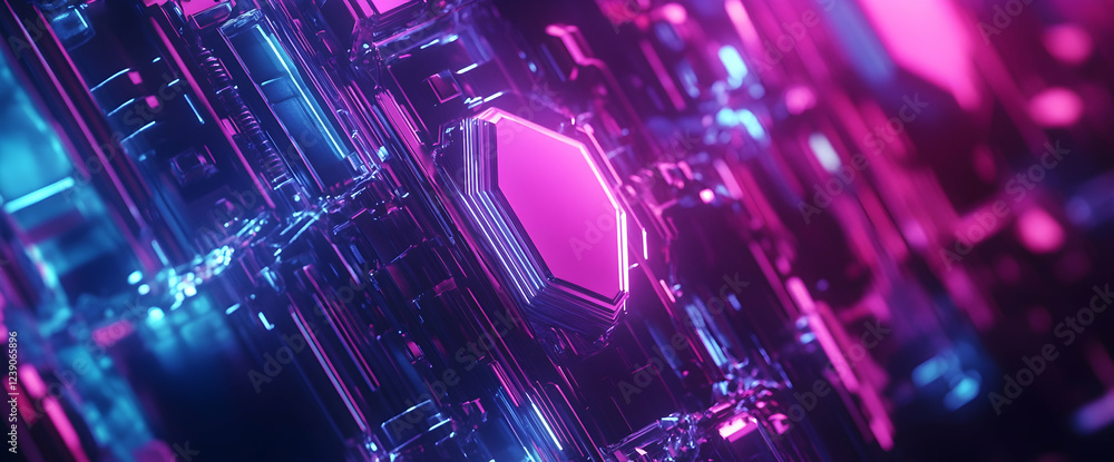 Poster abstract purple and blue background with a hexagonal pattern