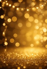 Golden Glitter Background With String Lights