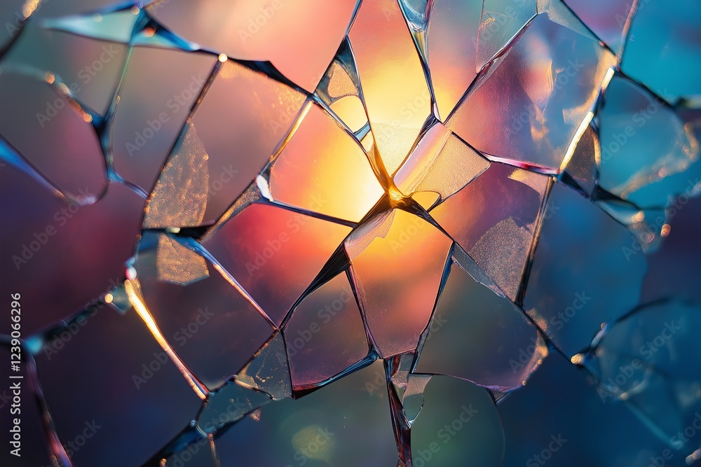 Poster a cracked glass effect with light refracting in multiple colors through each piece