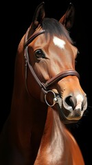 Fototapeta premium Close-up portrait of a magnificent horse captured in warm lighting with vivid details