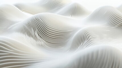 Abstract white 3D undulating surface with curved lines, creating a wave-like pattern.