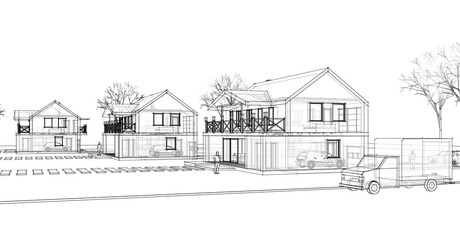 townhouse architectural sketch 3d illustration	
