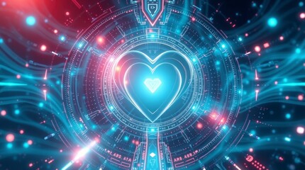 Fototapeta premium Glowing Heart Tech Background Digital Art Image