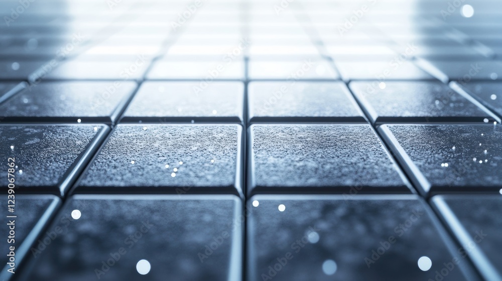 Aufkleber innovative production process creating metallic square tiles with sparkling details, suggesting adva