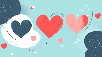 Three hearts illustration on light blue background.