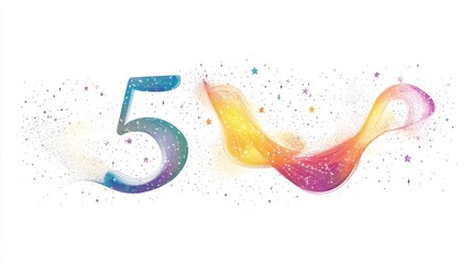 Colorful number five with sparkly wave design.