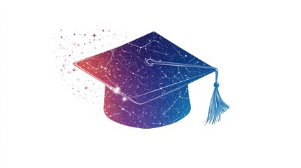 Graduation cap with a starry night sky design.