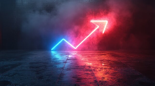 Colorful Neon Arrow 3D Render Geometric Minimalist Background