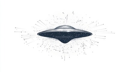 Detailed illustration of a UFO with a starry galaxy inside, surrounded by a constellation-like pattern.