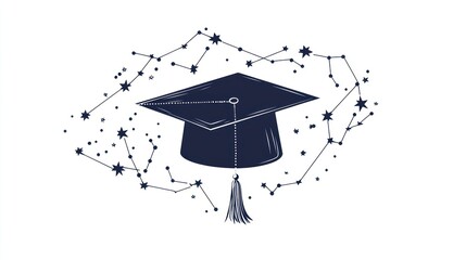 Graduation cap encircled by constellations, symbolizing academic achievement and aspirations.
