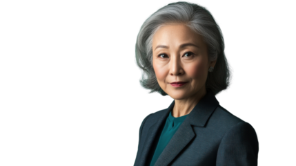 Confident senior businesswoman posing on transparent background