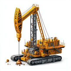 Deep Oil Well Drilling Rig, Heavy Machinery Extracting Resources, Industrial Setting, Isolated on White Background