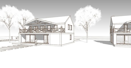 townhouse architectural sketch 3d illustration	
