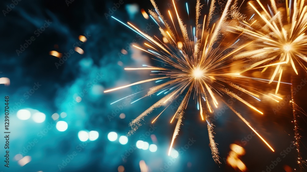 Poster a stunning display of colorful fireworks illuminates the night sky in a spectacular explosion of lig