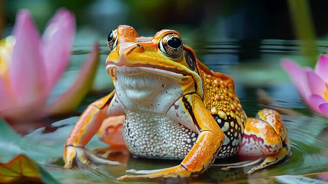 a frog on a lotus leaf in a swamp footage