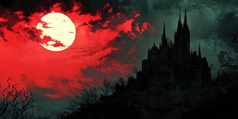 Blood Red Sky Gothic Castle Silhouette