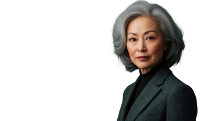 Confident senior businesswoman posing on transparent background