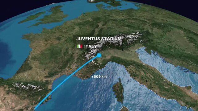 Camp nou to juventus stadium travel map animation