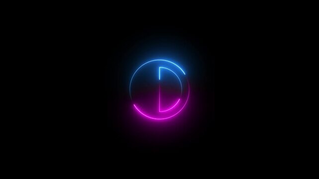 Blue and pink color glow neon circle half stroke icon animation