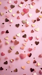 Colorful Heart Shapes on Pink Background for Celebration and Love
