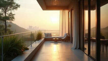 Fototapeta premium Contemporary design of modern Balcony in the morning, cinematic photography
