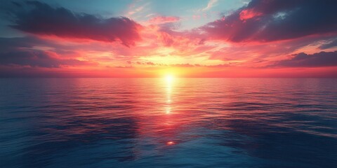 Fototapeta premium serene ocean sunset pastel colors impressionist wide-angle view calm waters horizon