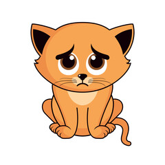 Very sad sitting kitten cartoon character. Unhappy little baby cat icon vector isolated on a white background. Sad orange kitty drawing