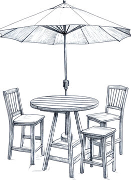 outdoor table set with umbrella sketch clip art preview