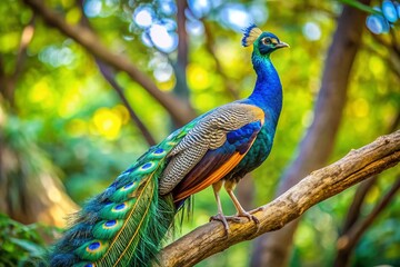 Majestic Peacock Perched on a Tree Branch with Blank Space for Text